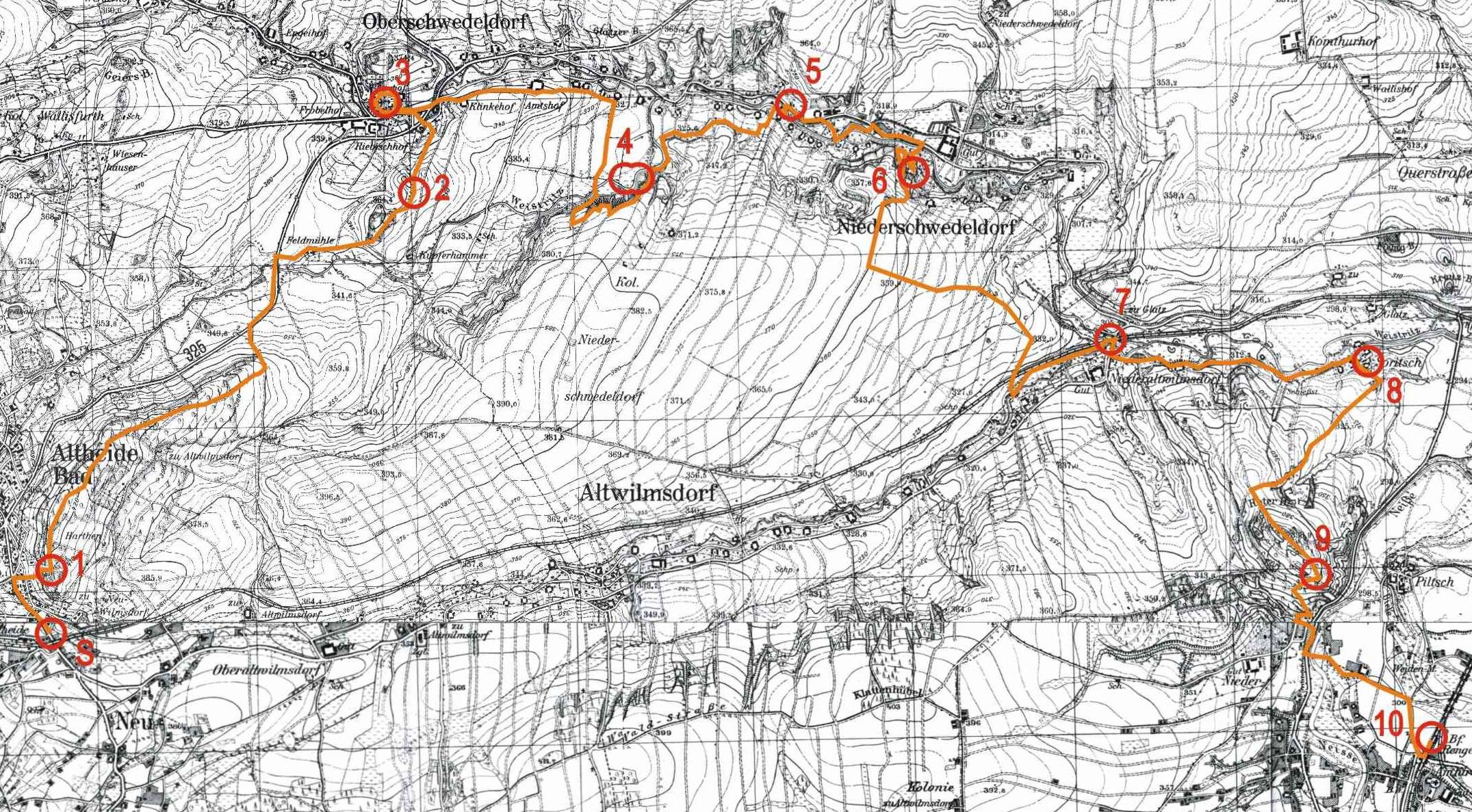 Mapa planowanej trasy wycieczki 'Polami, po miedzach'