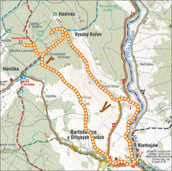Mapa planowanej trasy wycieczki 'Hanika'