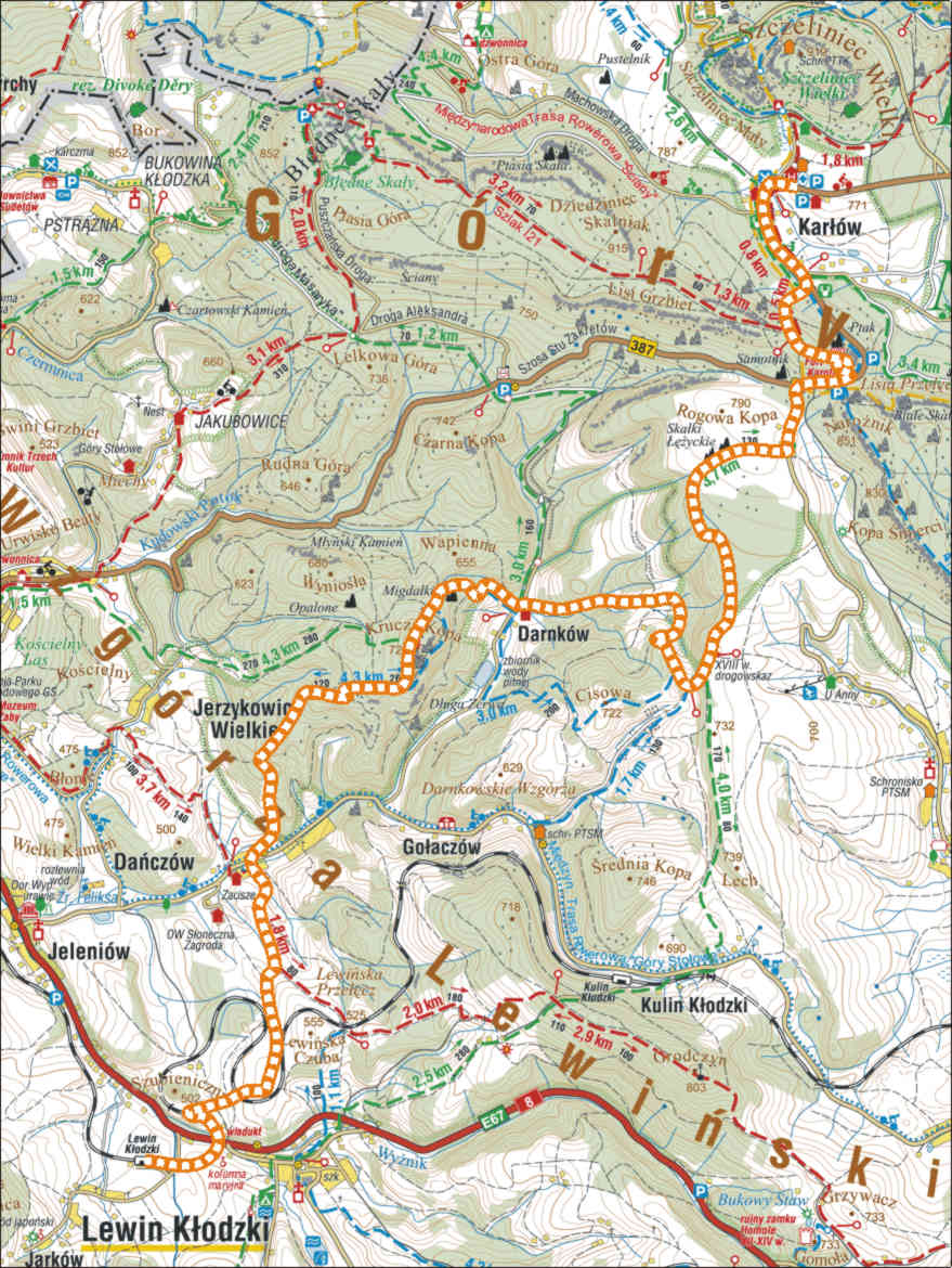 Mapa planowanej trasy wycieczki 'Dwie mile z hakiem (podre ksztac)'