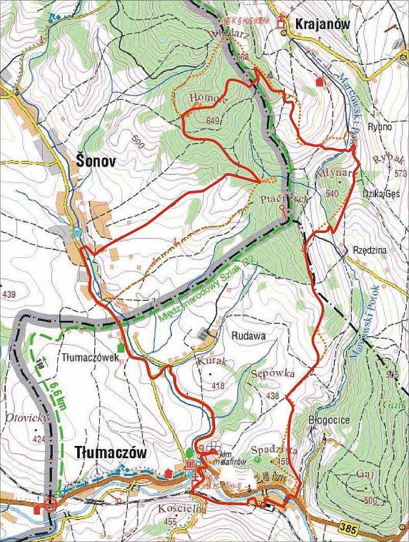 Mapa planowanej i pokonanej trasy wycieczki 'Dzika G'