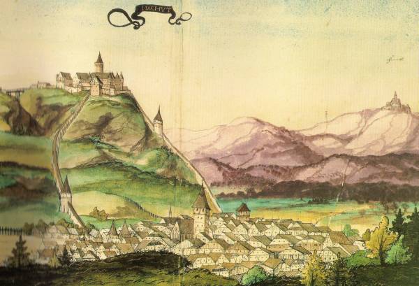 Zamek Homole na rysunku z podry palatyna Ottona Henryka (Pfalzgraf Ottheinrich) w roku 1536