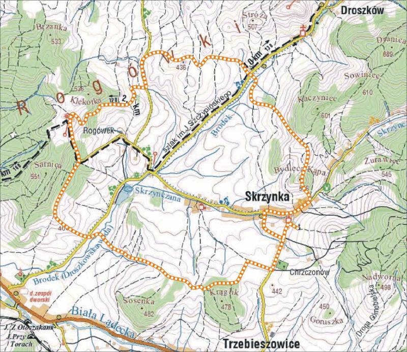 Mapa planowanej trasy wycieczki 'Literackie rewiry'