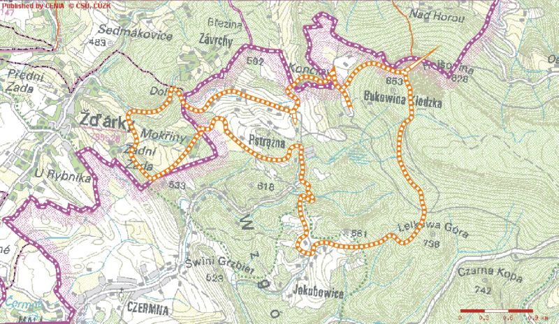 Mapa planowanej trasy wycieczki 'esk koutek'