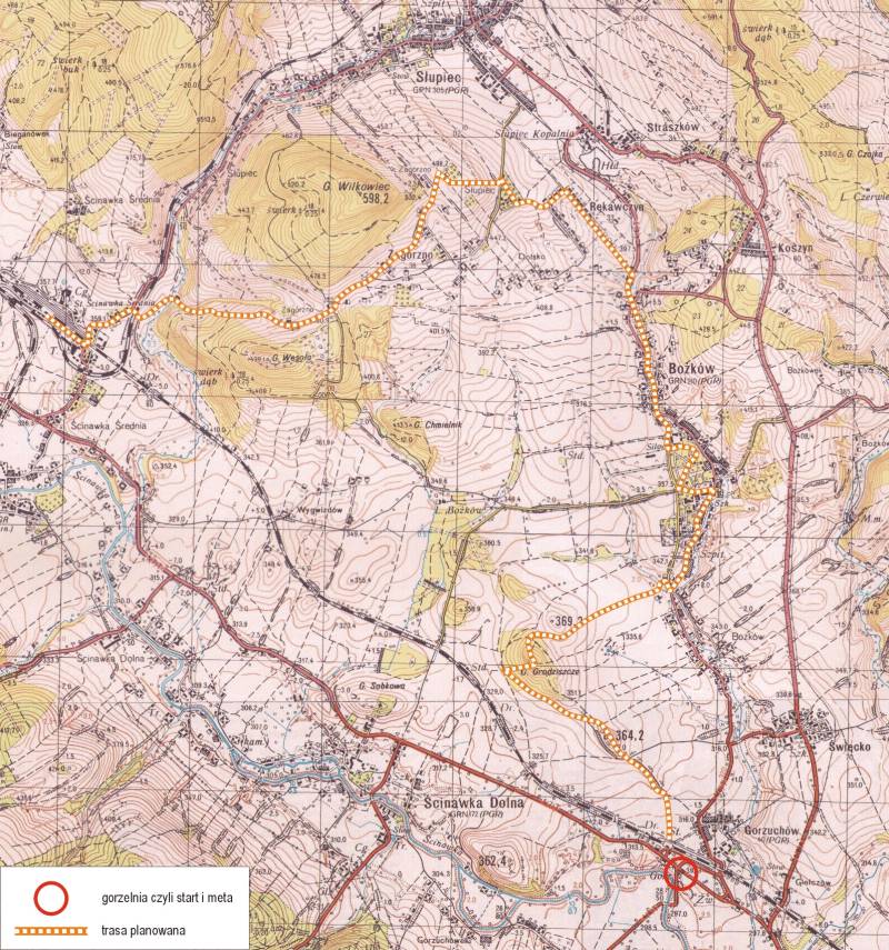Mapa planowanej trasy wycieczki 'Opary'