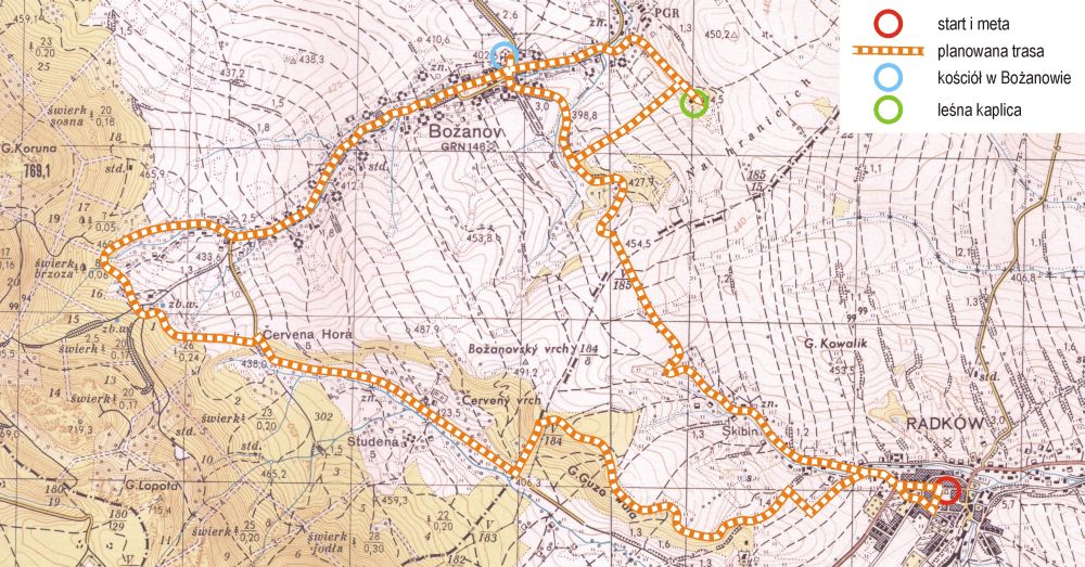 Mapa planowanej trasy wycieczki 'Guzowata'