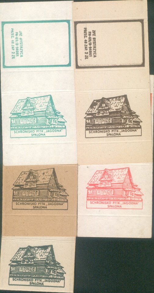 Etykiety (pudeka) zapaczane (ZPZ Bystrzyca Kodzka, lata 70. XX wieku) - schronisko 'Jagodna' w Spalonej