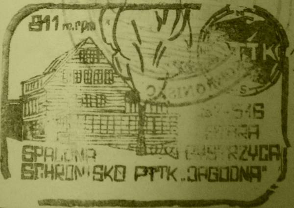Po roku 1982 - piecztka pamitkowa schroniska 'Jagodna' w Spalonej