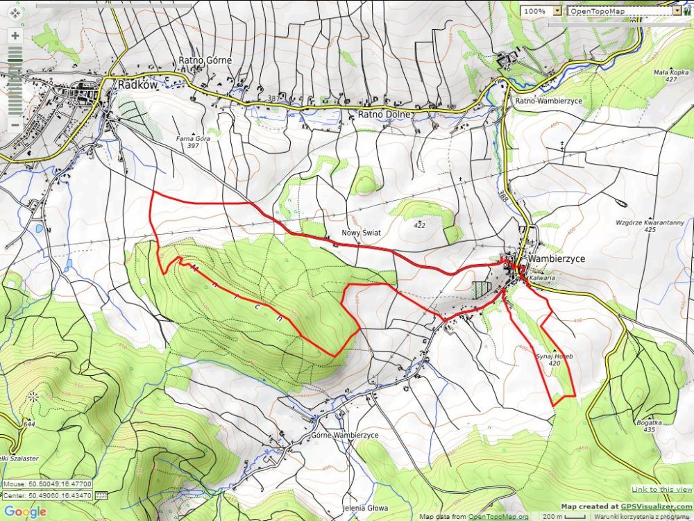 Mapa planowanej trasy wycieczki 'Mniszek'