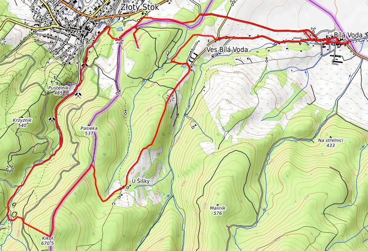 Mapa planowanej trasy wycieczki 'U Szyszki'