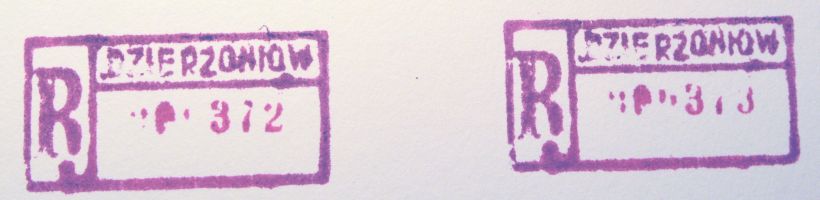 Ko-Swka - piecztki z wycieczki: odcisk eksponatu - historycznego numeratora pocztowego 'R' z Dzieroniowa (automat metalowy; tusz zmieszany - oryginalnie by czarny)