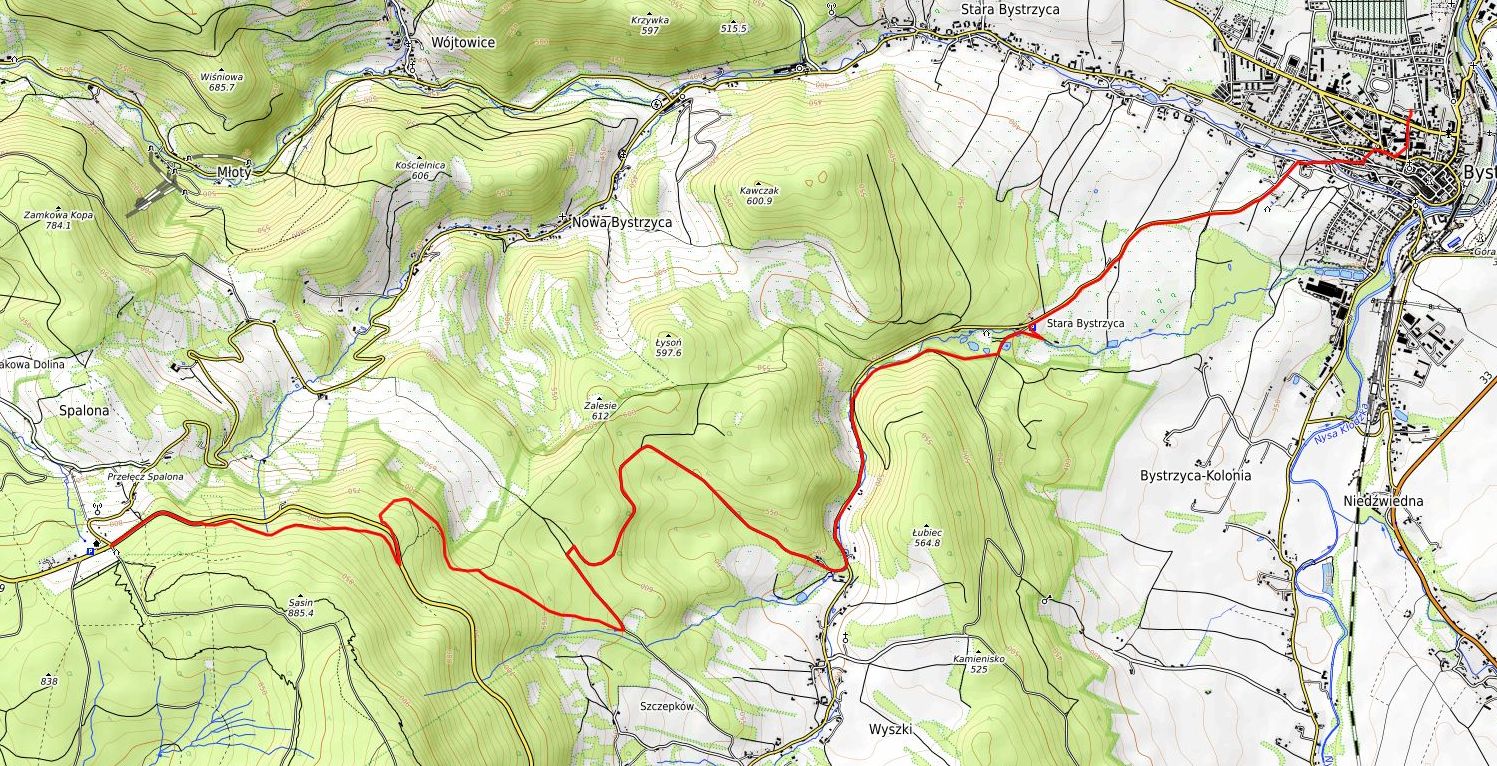 Autostrad do Pustek - trasa planowana (OpenTopoMap)