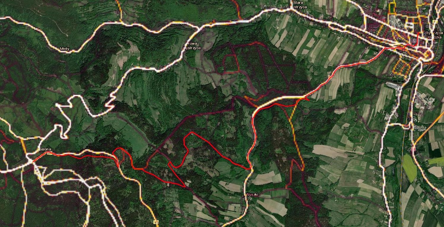 Autostrad do Pustek - trasa planowana (Strava track heat map)