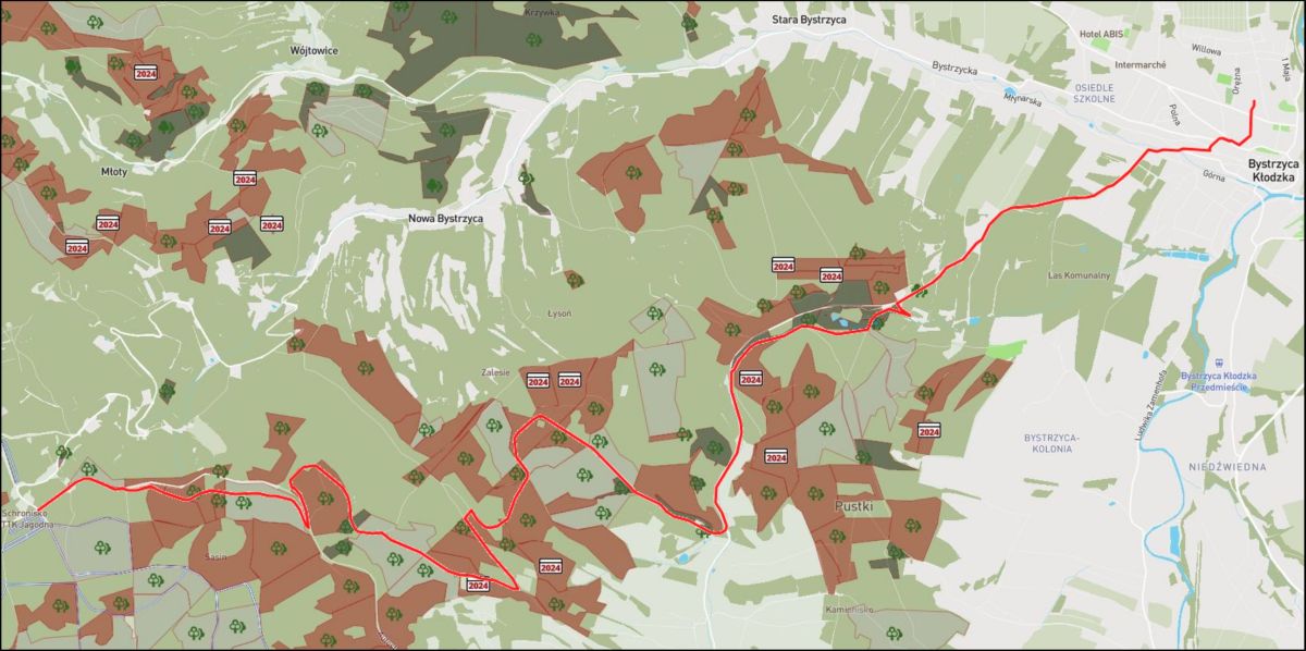 Autostrad do Pustek - trasa planowana (mapa topograficzna)