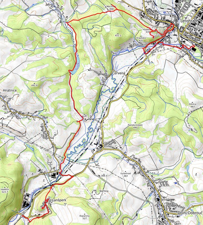 Cicha Woda - trasa planowana (GPSV, OpenTopoMap)